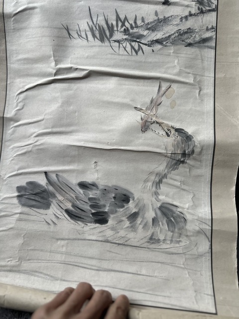 古玩字畫莎堂魚鷹捕魚立軸真品鑒賞圖