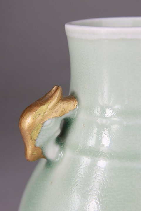 古玩陶瓷清晚期青釉雙耳尊真品鑒賞圖