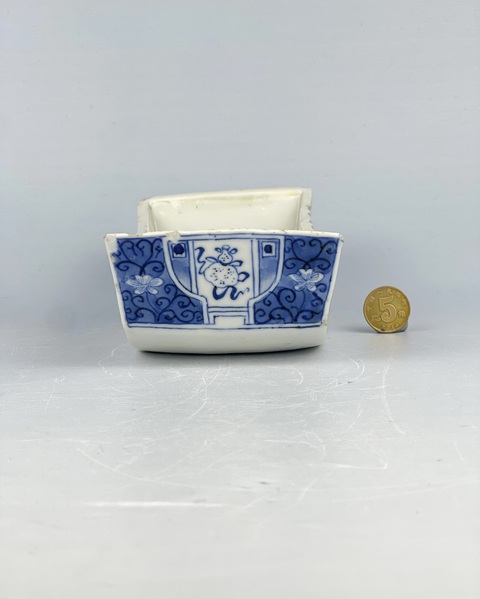 古玩陶瓷青花花卉詩文元寶洗真品鑒賞圖