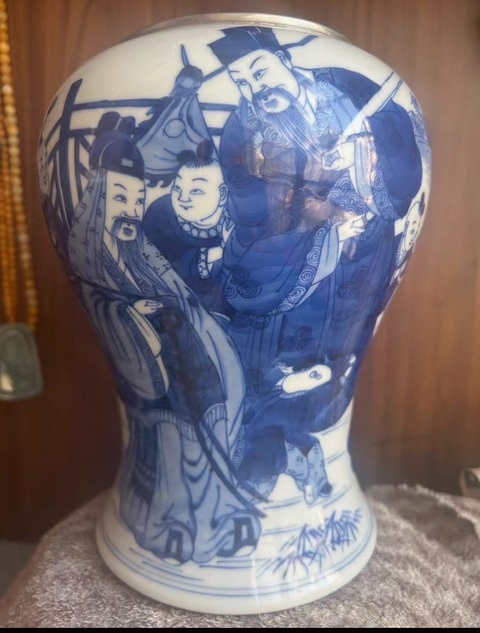 古玩陶瓷青花福祿壽三星人物紋截口鳳尾尊真品鑒賞圖