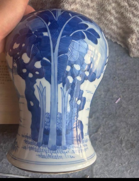 古玩陶瓷青花福祿壽三星人物紋截口鳳尾尊真品鑒賞圖