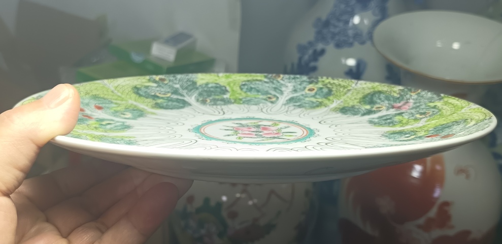 古玩陶瓷精美萊菔桃紋粉彩大盤拍賣，當前價格188元