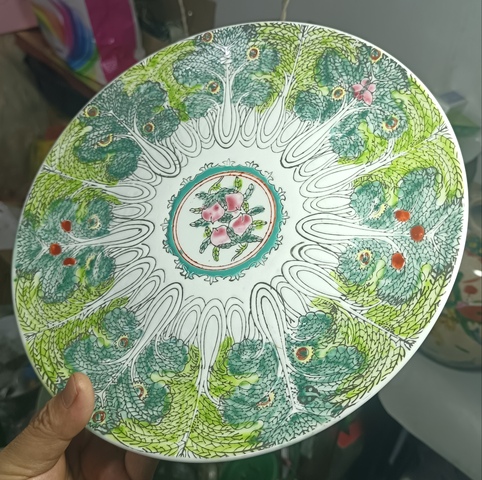 古玩陶瓷精美萊菔桃紋粉彩大盤拍賣，當前價格188元