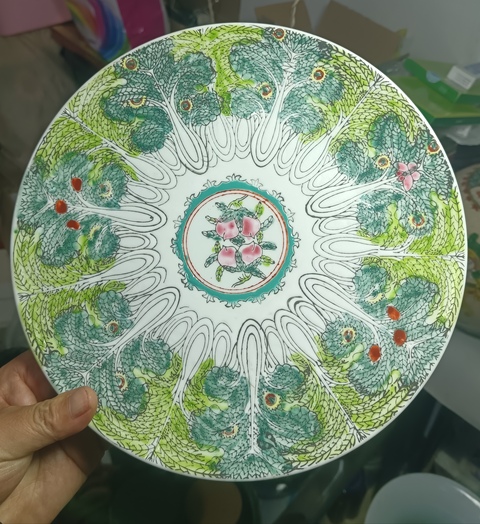 古玩陶瓷精美萊菔桃紋粉彩大盤拍賣，當前價格188元