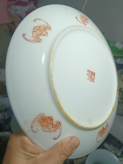 古玩陶瓷精美萊菔桃紋粉彩大盤拍賣，當前價格188元