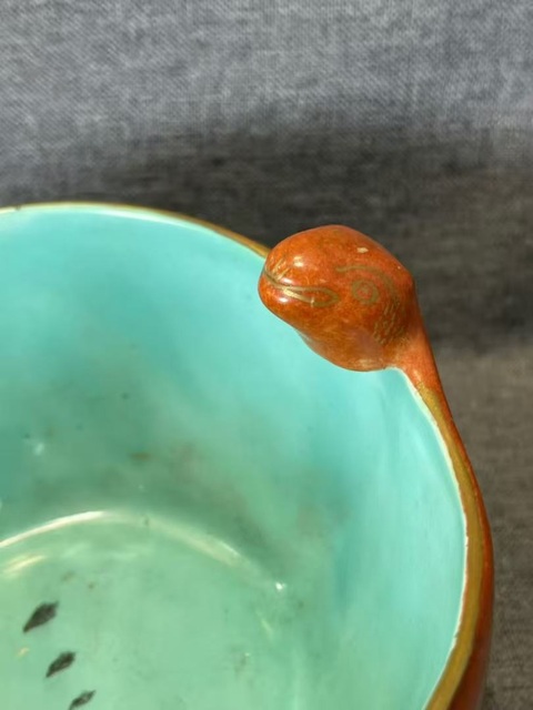 古玩陶瓷青花珊瑚紅釉描金雙幅洗真品鑒賞圖