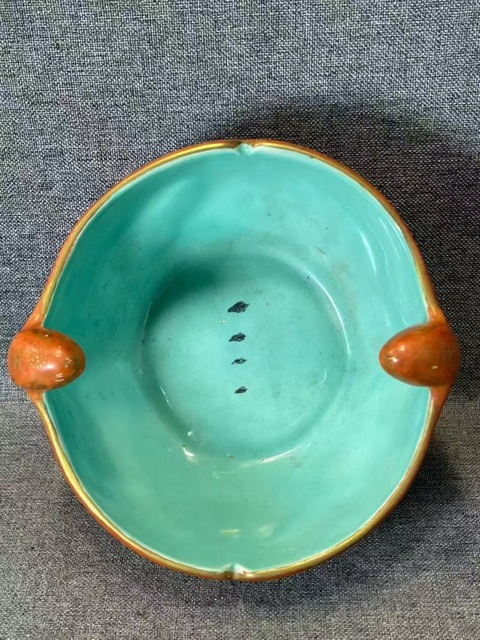 古玩陶瓷青花珊瑚紅釉描金雙幅洗真品鑒賞圖