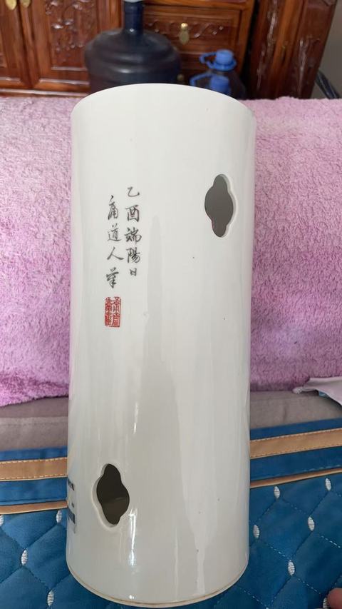 古玩陶瓷泛紅帽筒真品鑒賞圖