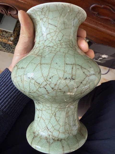 古玩陶瓷郎綠釉花觚真品鑒賞圖