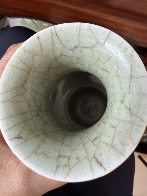 古玩陶瓷郎綠釉花觚真品鑒賞圖