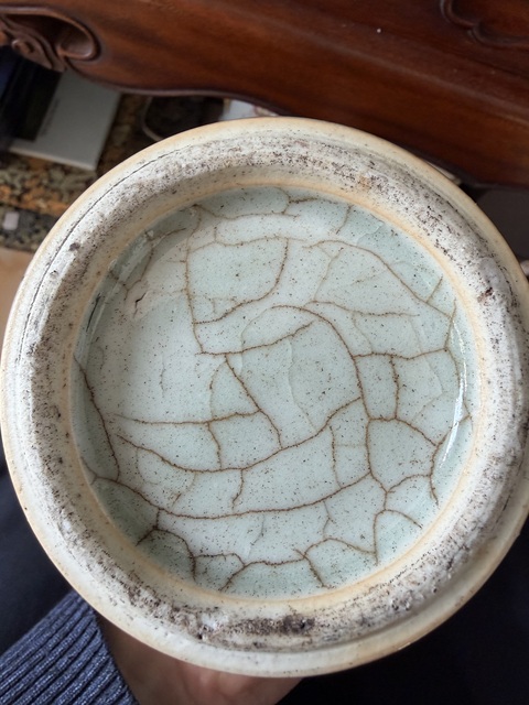 古玩陶瓷郎綠釉花觚真品鑒賞圖