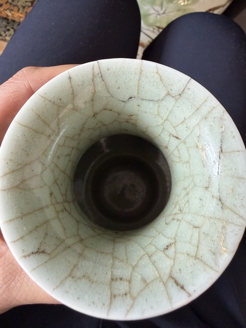 古玩陶瓷郎綠釉花觚真品鑒賞圖