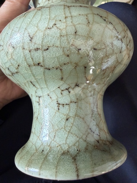 古玩陶瓷郎綠釉花觚真品鑒賞圖