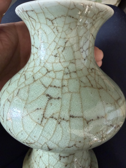 古玩陶瓷郎綠釉花觚真品鑒賞圖