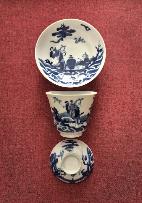 古玩陶瓷青花海屋添籌圖杯碟真品鑒賞圖