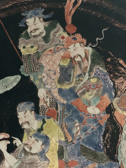 古玩陶瓷墨地五彩人物故事盤真品鑒賞圖