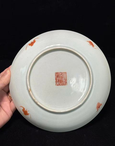 古玩陶瓷福壽紋粉彩盤真品鑒賞圖