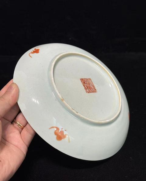 古玩陶瓷福壽紋粉彩盤真品鑒賞圖