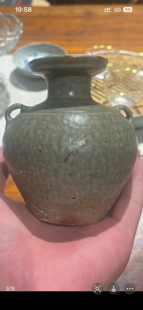 古玩陶瓷越窯青瓷雙系盤口壺，注意品相真品鑒賞圖