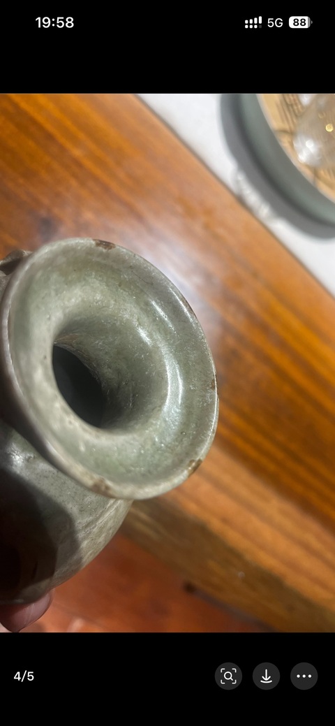 古玩陶瓷越窯青瓷雙系盤口壺，注意品相真品鑒賞圖