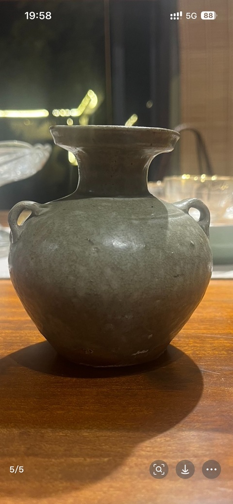 古玩陶瓷越窯青瓷雙系盤口壺，注意品相真品鑒賞圖