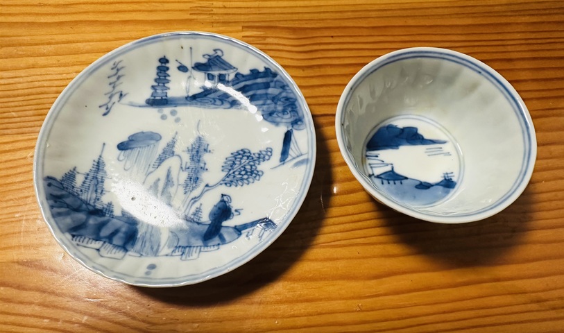 古玩陶瓷康熙青花杯碟拍賣，當前價格1800元