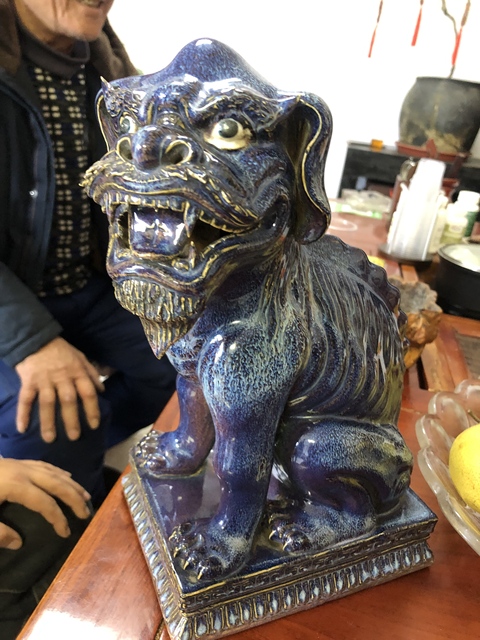 古玩陶瓷窯變釉瑞獸塑像真品鑒賞圖