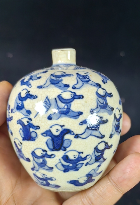 古玩陶瓷煨瓷青花百子圖罐真品鑒賞圖