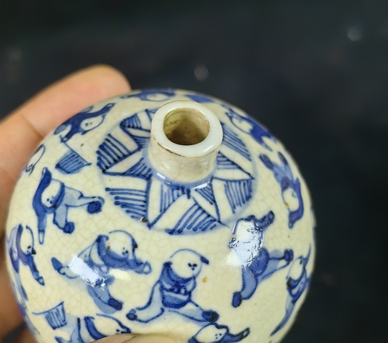 古玩陶瓷煨瓷青花百子圖罐真品鑒賞圖