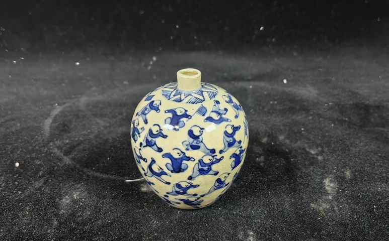 古玩陶瓷煨瓷青花百子圖罐真品鑒賞圖