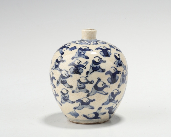 古玩陶瓷煨瓷青花百子圖罐真品鑒賞圖