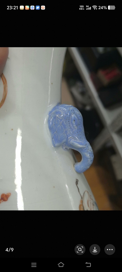 古玩陶瓷粉彩無雙譜人物象耳瓶，注意品相真品鑒賞圖