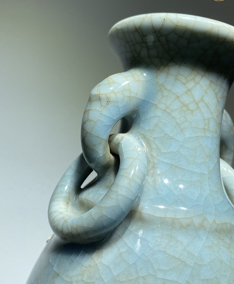 古玩陶瓷仿汝釉雙耳瓶真品鑒賞圖