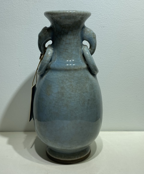 古玩陶瓷仿汝釉雙耳瓶真品鑒賞圖