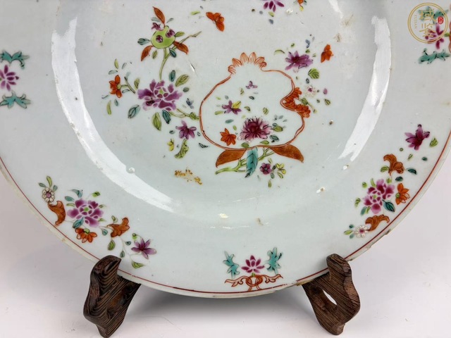 古玩陶瓷雍正粉彩石榴花卉盤真品鑒賞圖