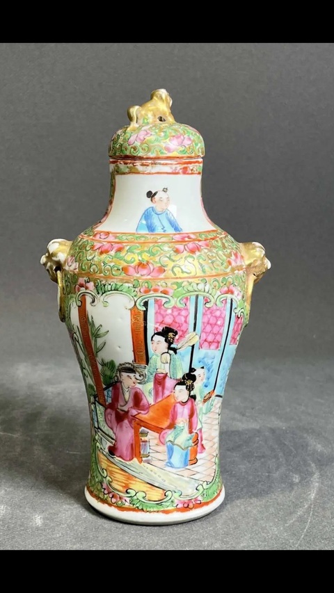 古玩陶瓷廣彩蓋瓶真品鑒賞圖