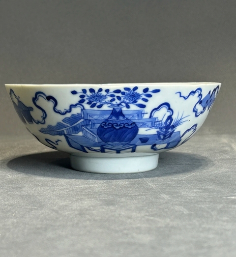 古玩陶瓷博古圖花口青花碗拍賣，當(dāng)前價(jià)格2800元