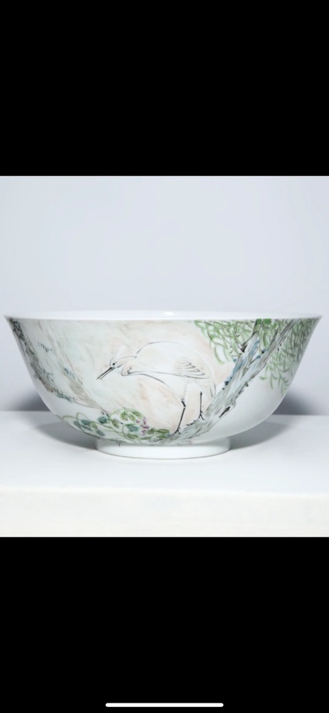 古玩陶瓷清光緒淺絳彩枝頭清韻圖碗真品鑒賞圖