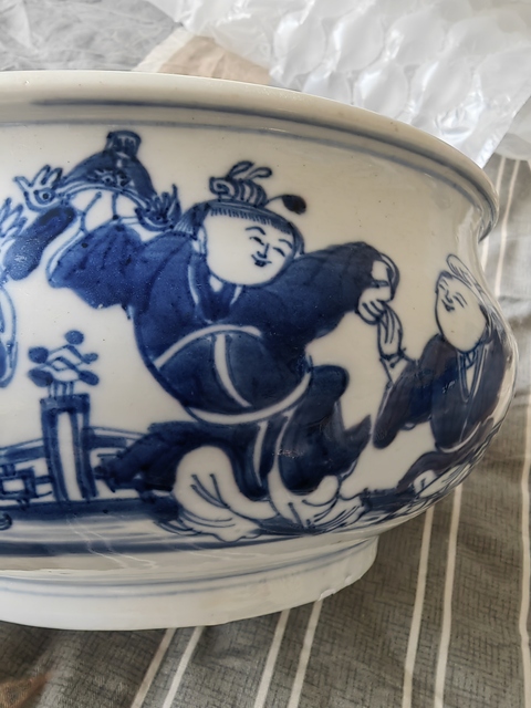 古玩陶瓷青花五子奪魁圖香爐真品鑒賞圖