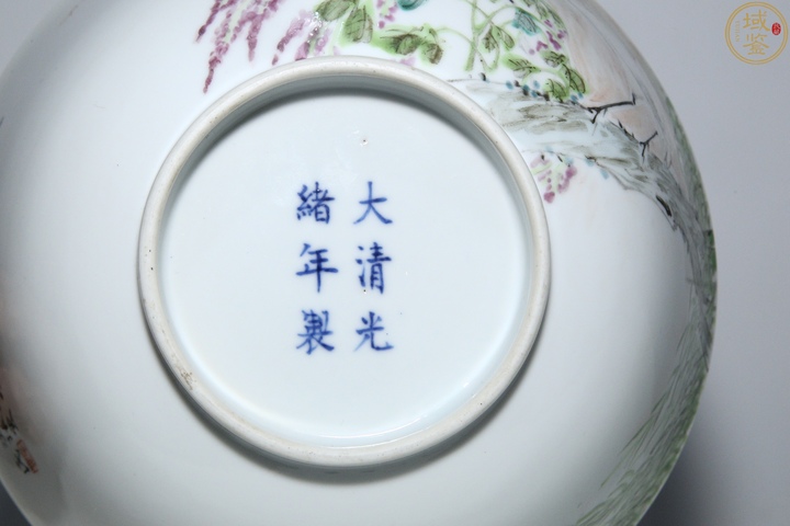 古玩陶瓷清光緒淺絳彩枝頭清韻圖碗真品鑒賞圖