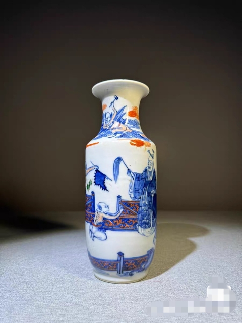 古玩陶瓷青花加彩人物紋瓶真品鑒賞圖