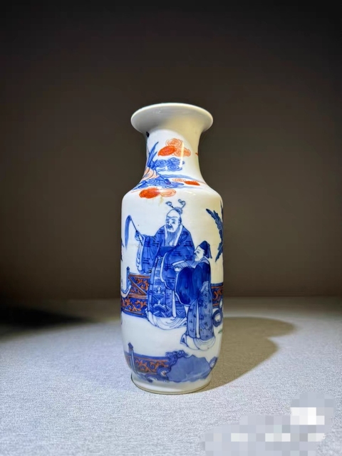 古玩陶瓷青花加彩人物紋瓶真品鑒賞圖