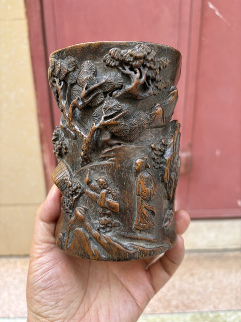 古玩雜項木雕筆筒真品鑒賞圖