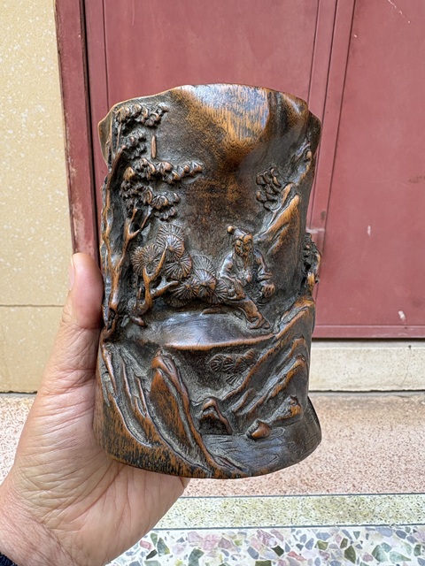 古玩雜項木雕筆筒真品鑒賞圖