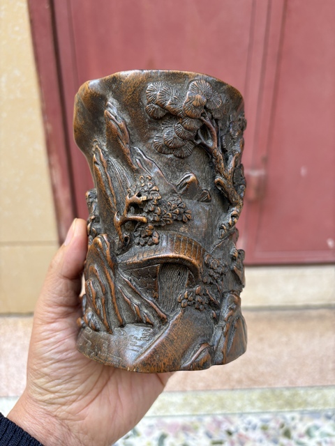 古玩雜項木雕筆筒真品鑒賞圖