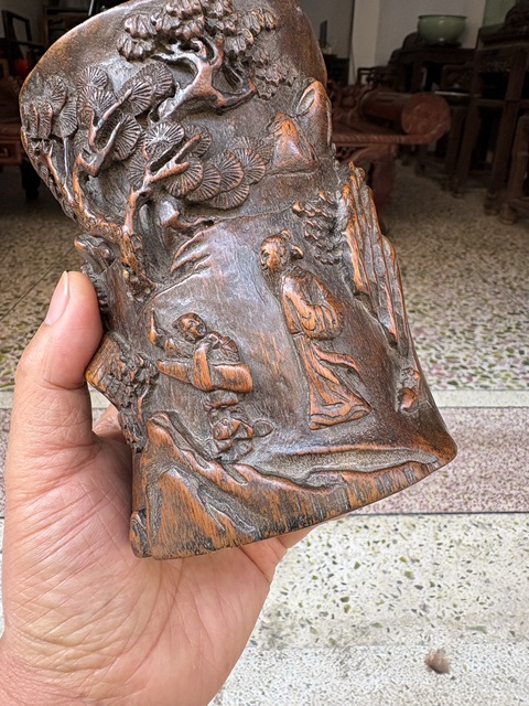 古玩雜項木雕筆筒真品鑒賞圖