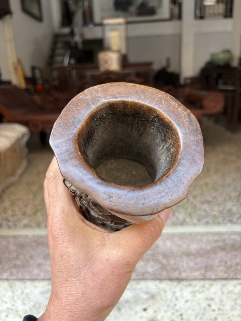 古玩雜項木雕筆筒真品鑒賞圖