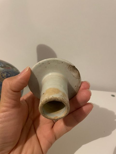 古玩陶瓷清中晚 青花加彩描金賞瓶真品鑒賞圖