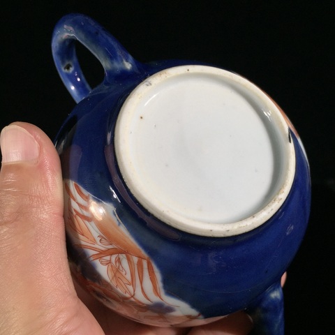 古玩陶瓷霽藍釉開光青花礬紅花卉紋茶壺真品鑒賞圖