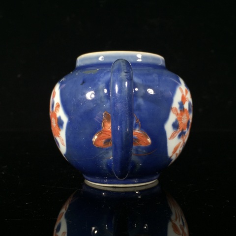 古玩陶瓷霽藍釉開光青花礬紅花卉紋茶壺真品鑒賞圖